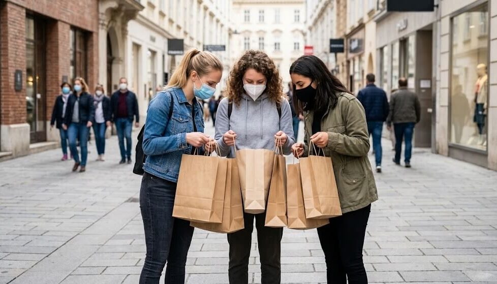 Tri devojke sa maskama protiv covid19 na licu